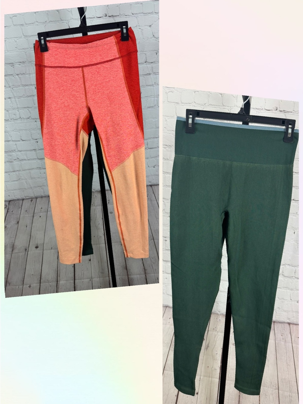 2 Pairs of Outdoor Voices Leggings Orange/Green 7/8 Length Size Small